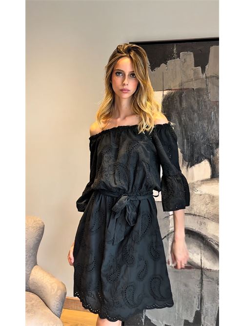 Abito in pizzo san gallo con scollo bardot DIECI MINUTI | FA929A93RQ21Q3